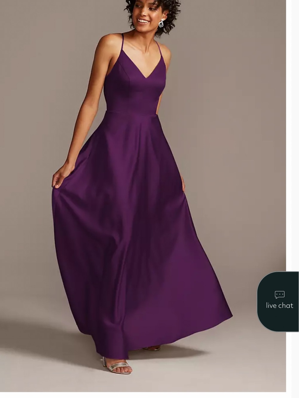 David's Bridal Deep Purple V-Neck Spaghetti Strap Maxi Dress